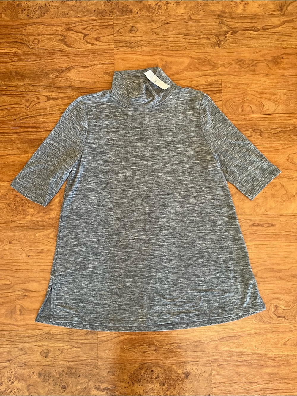 LOFT Heathered Gray Short Sleeve Mock Neck Top, small, new with tag